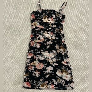black floral dress with ruching